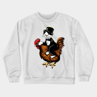 Tuxedo Cat on a Chicken Funny Crewneck Sweatshirt